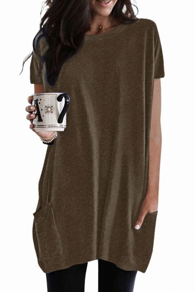 

brown casual oversize t-shirt with pockets 2023 new 96bp#, White