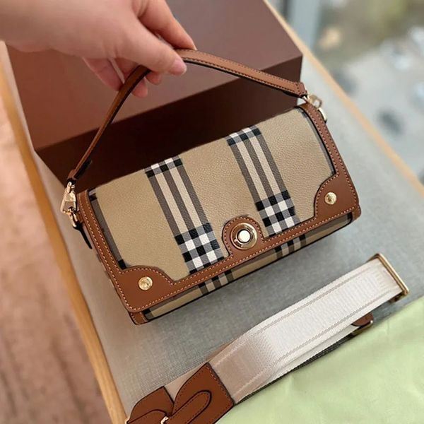 

fashion note messenger bag check crossbody shoulder bags handle detachable strap circular magnetic buckle golden hardware women handbags pur