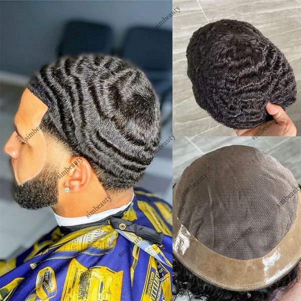 

10mm afro wave mono men toupee remy human hair wig male hair capillary prosthesis durable natural system men hair systems, Black