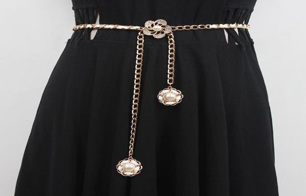 

belts women039s runway fashion pu leather gold chain cummerbunds female dress coat corsets waistband decoration narrow belt r354961314, Black;brown
