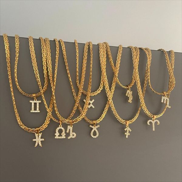

chokers fashion stainless steel zodiac sign necklace for women 12 constellations pendant necklace women chain necklace men jewelry gifts 230, Golden;silver