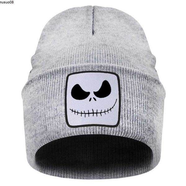 

beanie/skull caps jack skellington print knitted caps for woman foldable breathable beanie hat fashion man hip hop street skull cap hedging, Blue;gray