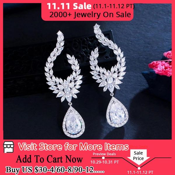 

knot cwwzircons luxury shiny water drop dangle cubic zirconia long earring for women fashion party wedding jewelry cz964, Silver