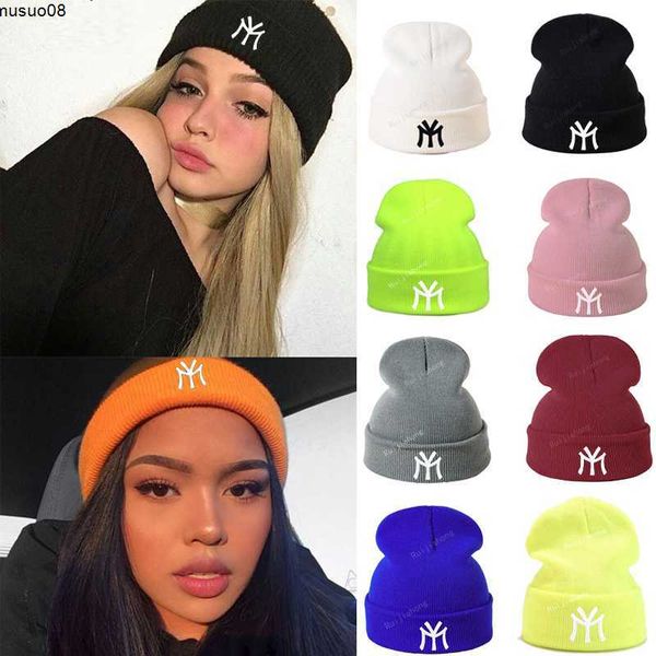 

beanie/skull caps 2022 new fashion knitted hats for women embroidery ny beanie hat winter warm men hats beanies skullcap caps hip hop j23051, Blue;gray