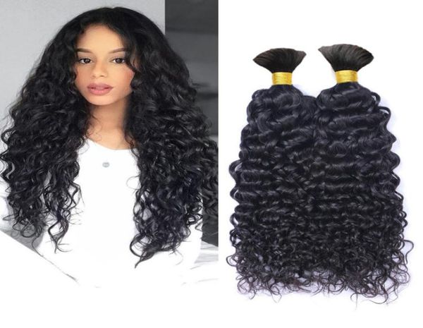 

kinky curly human hair braiding hair bulk no weft peruvian water wave bundles extensions 100g7276736, Black