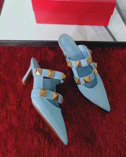 

fashion women heesandals rivet heels bohemian diamond pointed slippers woman flats flip flops shoes summer beach slides sandals sh8324944, Black