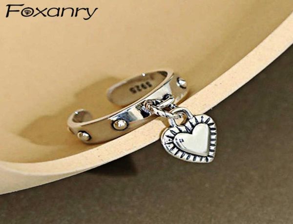 

foxanry 925 sterling silver love heart tassel rings for women couples new fashion vintage thai silver punk party jewelry gifts q072476115