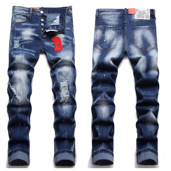 

2023 style hiking pant ripped embroidery mens jeans hip hop high street brand hombre motorcycle close designer fitting slim pencil pants a l, Blue