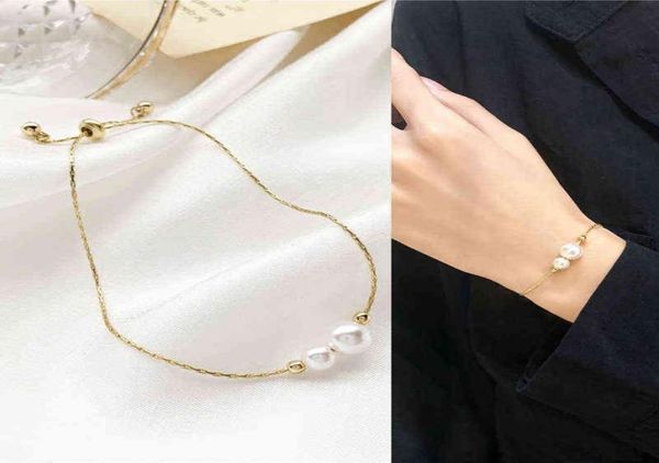 

fashion elegant pearl pendent bracelets for women girls simple stainless steel chain on the hand jewelry gifts trend8705500, Black