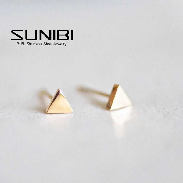 

stud sunibi stainless steel stud earrings for women dainty triangle small geometric gold plated stud earrings 2022 trend jewelry gift z0517, Golden;silver