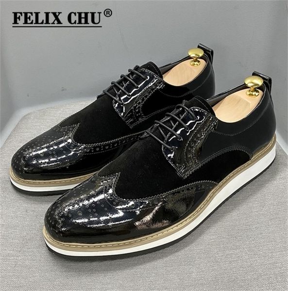 

british style classic mens business casual shoes patent leather suede wingtip brogue oxs black flat fashion for men 2202181627866
