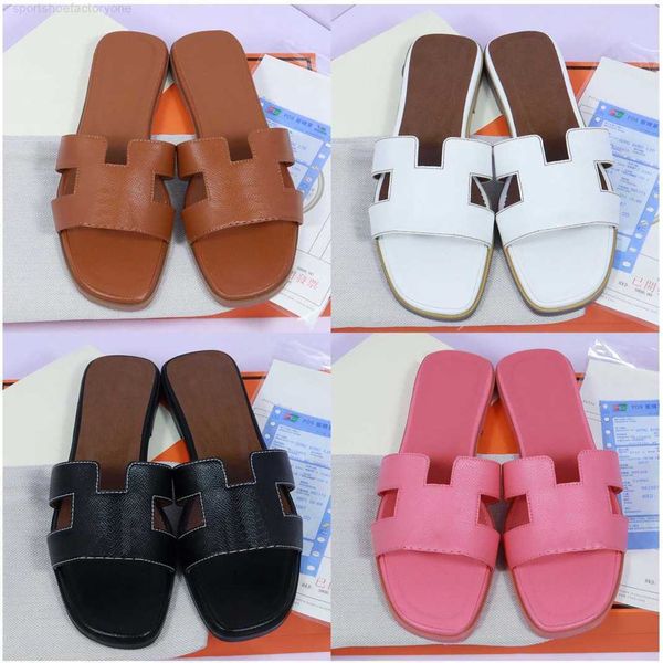 

net red h slippers female summer flat fashion outside leather h sandals of the beach tourism word slipper 36-41, Black