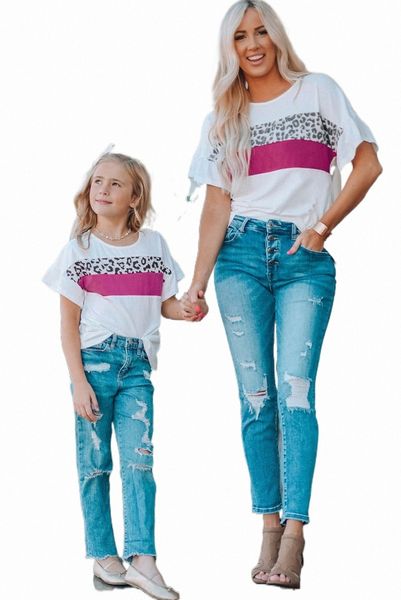 

white leopard color block short sleeve tee 2023 new l8d2#
