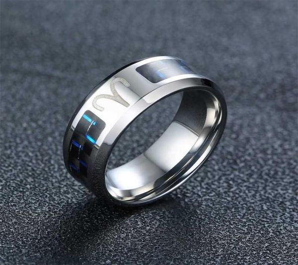 

vnox twelve constellations rings for men women 8mm stainless steel anel male classic carbon fiber 12 horoscope ring q07085766820, Silver