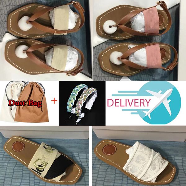 

classic flip-flops slipper womens woody mules flats home lady bandana designer slides with box wood pink white canvas square toe lace embroi, Black