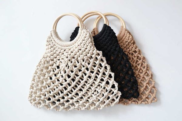 

2023 new cotton rope women's summer grass woven bag handbag beach bag hollow bag 230518