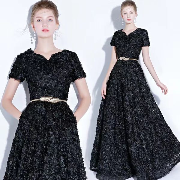 

2023 plus size prom dresses arabic aso ebi gold luxurious lace appilques gown beaded crystals evening formal party second reception birthday, Black