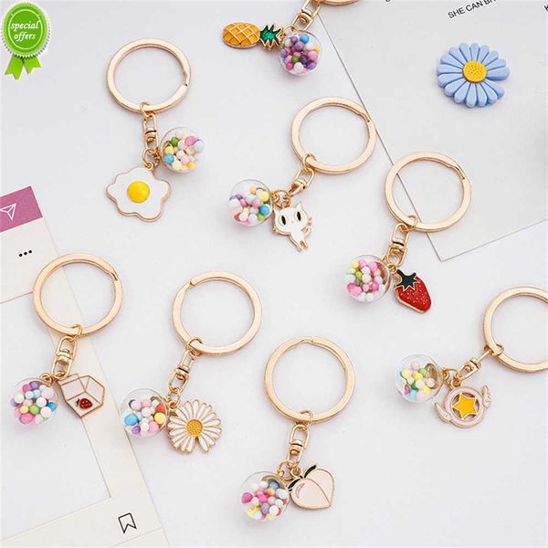 

new cute ing bottle keychain catoon enamel cherry pineapple rabbit pendant keyring for women bag ornaments diy gift accesso