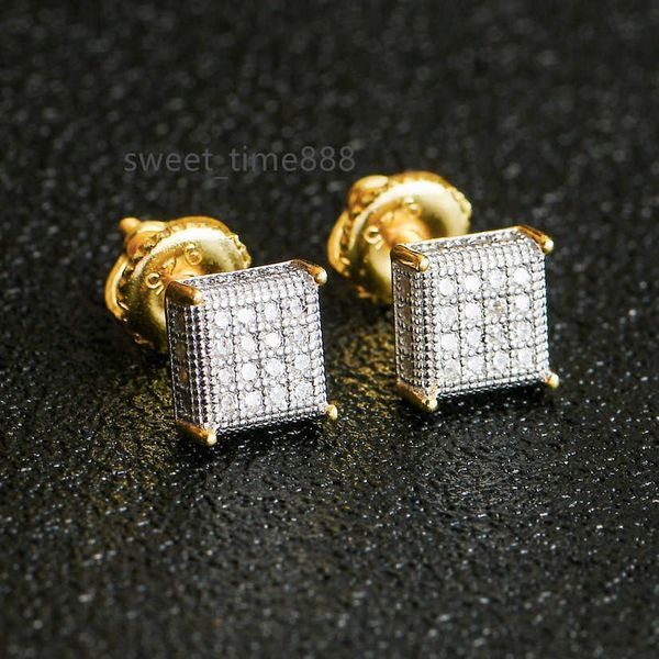 

ins men's and women's couple earrings micro set zircon four claw hip hop fashion trendy square earrings, Golden