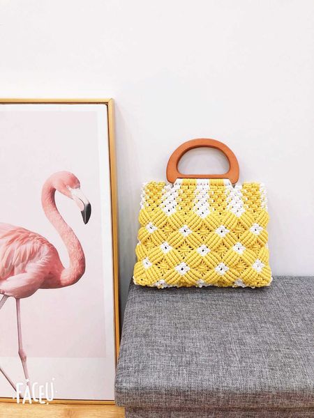 

2023 new women's summer diamond cotton thread handbag beach bag 230518