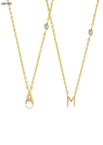 

andywen 925 sterling silver gold small 26 letters a z zircon cz pendant monogram necklace me initial alphabet m a jewelry 2201217292535