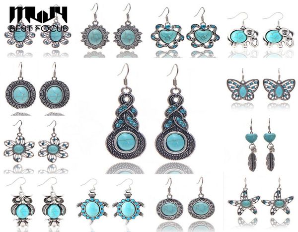 

mljy 2017 new fashion personalized silver plated turquoise drop earrings for women brand design s bijoux jewelry 48 pairl9319665