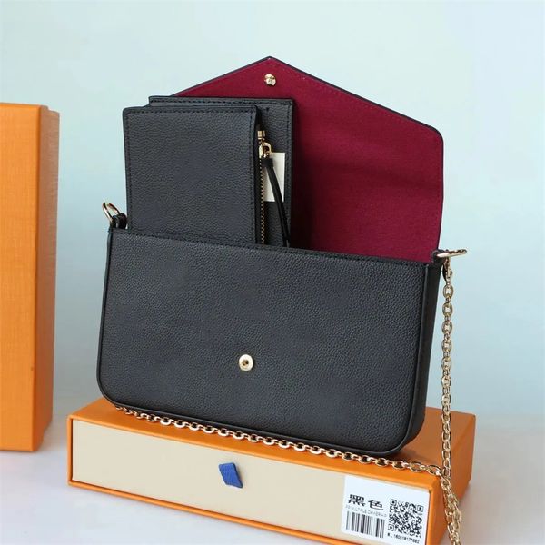 

luxurys designers bags purse woman fashion monogrames multi pochette felicie chain crossbody shoulder bag with box dustbag, Red;black