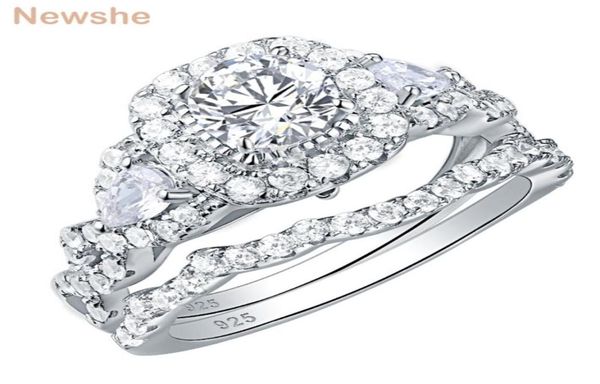 

she 2 pcs engagement wedding ring set for women 925 sterling silver 24ct round pear white cz size 413 2202167876031, Slivery;golden