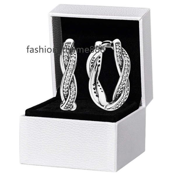 

sparkling twist of fate hoop earrings for pandora real sterling silver wedding party jewelry for women girlfriend gift cz diamond earring wi, Golden;silver