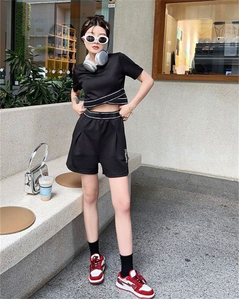 

women's designer two piece pants nail drill cross elastic webbing short style small high waist casual shorts sports summer two piece su, White