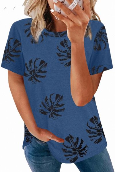 

blue crew neck tropical plants print t-shirt n6yy#, White