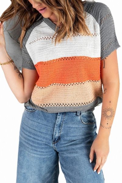 

gray stripe print knitted v neck 2023 new v9y1#, White