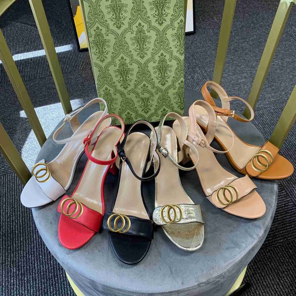 

leather mid heel flat sandals ladies sandal marmont metal laminated leather fashion casual elegant dress shoes size 34-42''gg&#039, Black