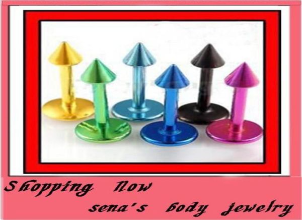 

wholes 100pcslot mix 8 colors 316l anodied body jewelry lip piercing cone labret3132999, Black