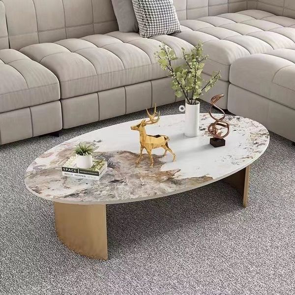 

light luxury rock plate oval tea table simple modern internet celebrity designer furniture tea table table living room household tea table