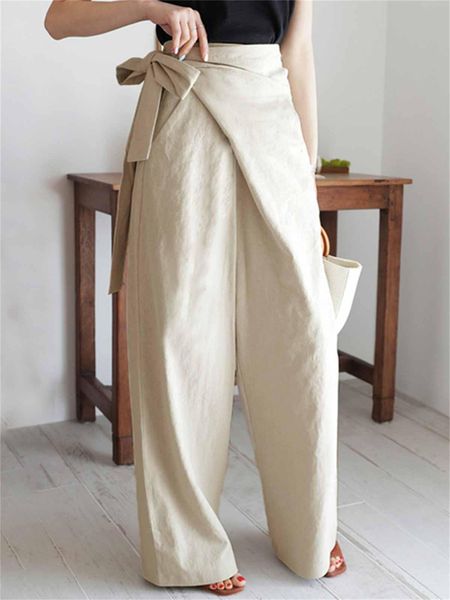 

capris vintage wide leg pants celmia women cotton long trouser 2023 summer fashion solid casual loose high waist party elegant pantalon, Black;white