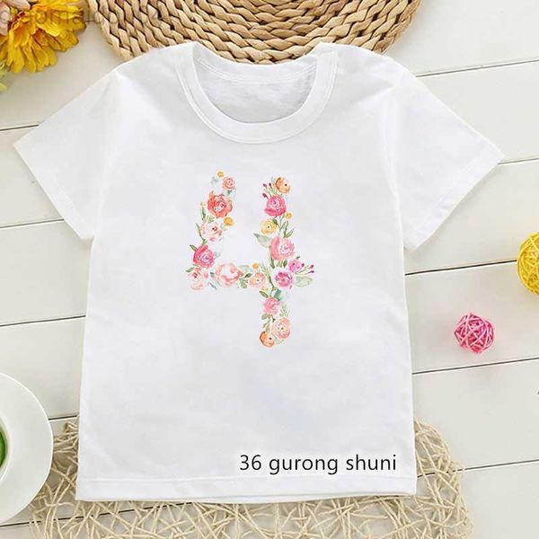 

t-shirts 2021 cute flowers rainbow 2-8th numbers birthday gift graphic print t shirts girls t-shirts kids clothes children clothing aa23051, Blue