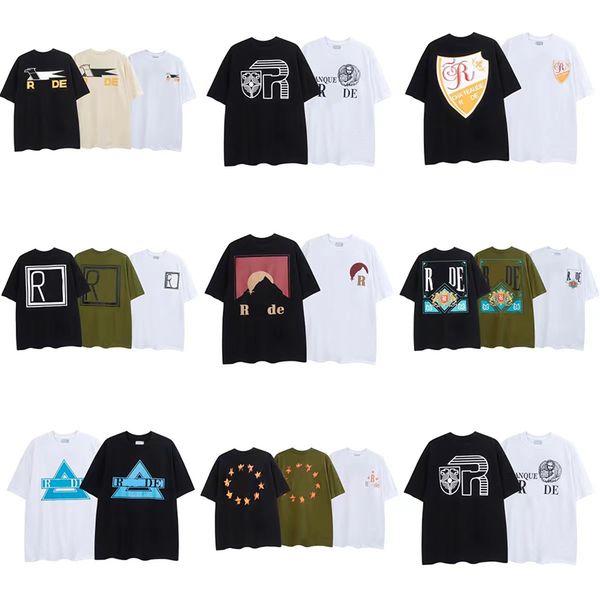 

rhude mens shorts designer t shirts fashion shorts loose hundred matching couple style crewneck short sleeves, White;black