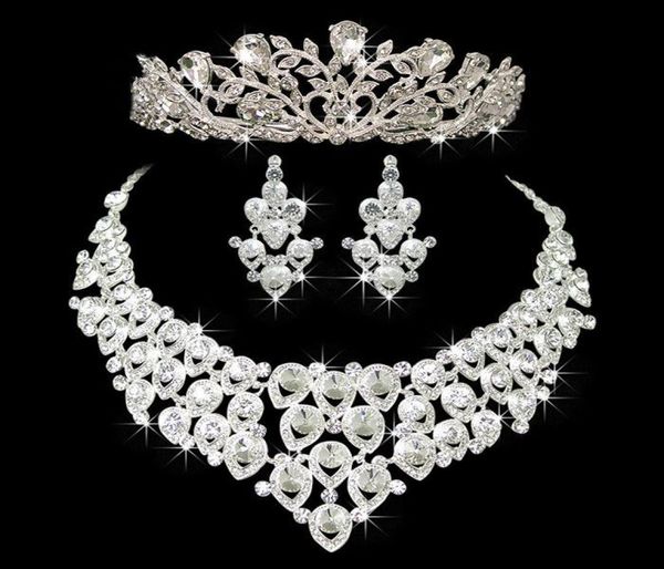

engagement women jewelry set noble shiny crown tiara necklace earrings wedding bridal jewelry custome decoration accessor6206006, White