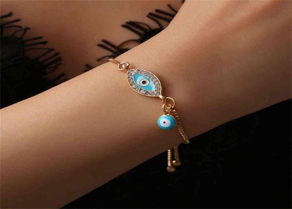 

vintage turkish blue crystal evil eye bracelets for women handmade gold chains girl adjustable lucky jewelry gifts charms9971301, Black