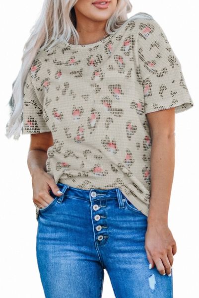 

leopard waffle knit short sleeve 2023 new p7os#, White