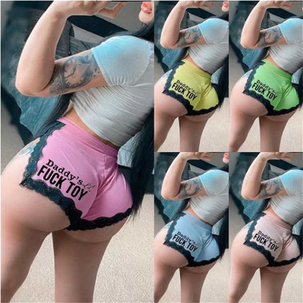 

summer little bastard lace funny letter printed women's casual shorts, White;black