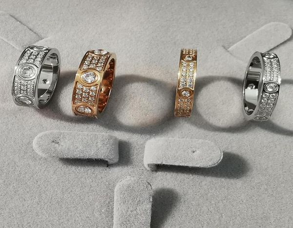 

band rings 18k rose gold plated stainless steel full stones ring for women men couple cz crystal jewelry anillos mujer 2211143281201, Silver