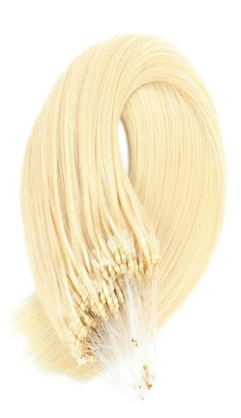 

60 platinum blonde straight micro ring bead extensions remy human hair loop link hair extension1057083, Black