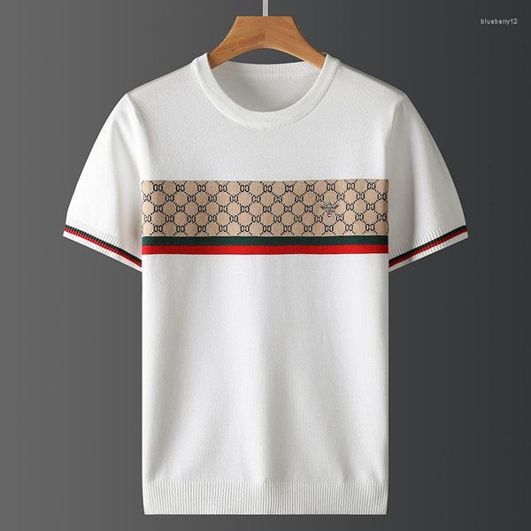

men's t shirts 2023 plus size autumn half sleeve sweater mens short t-shirt bee jacquard embroidery casual line large, White;black