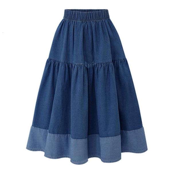 

skirts casual jeans skirt women's denim maxi skirts korean vintage high waist blue pleated long skirt midi saias jeans feminina 230518, Black