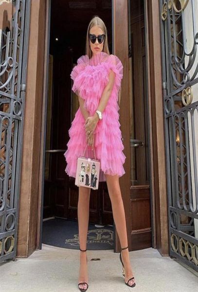 

abito da festa chic prom gowns pink tulle cocktail dresses robe de soiree 2020 lush formal dress tiered layered9806856, Black