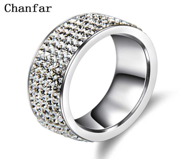

chanfar 5 rows crystal stainless steel ring women for elegant full finger love wedding engagement rings jewelry men q07087146967, Silver