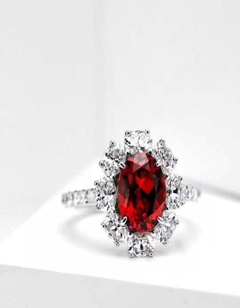 

brand s925 sterling silver red ruby ring women geometric crystal zircon jewelry luxury wedding engagement oval diamond rings1734443