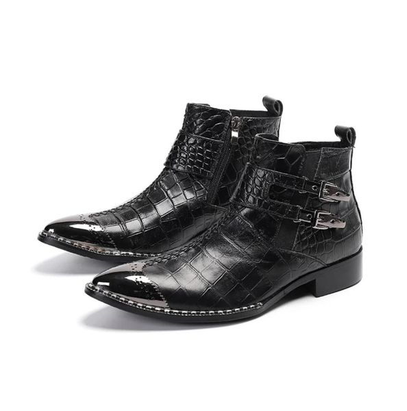 

autumn men oxford boots genuine cow leather double buckle black ankle boots mens dress crocodile pattern chelsea cowboy boots6538989